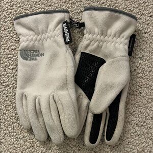The North Face Light Gray Fleece Gloves with Black Palm Grip